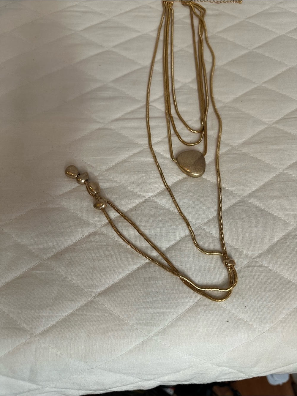 Gold Tone Long Layered Heart Pendant Necklace - Women Jewelry - Picture 6 of 7